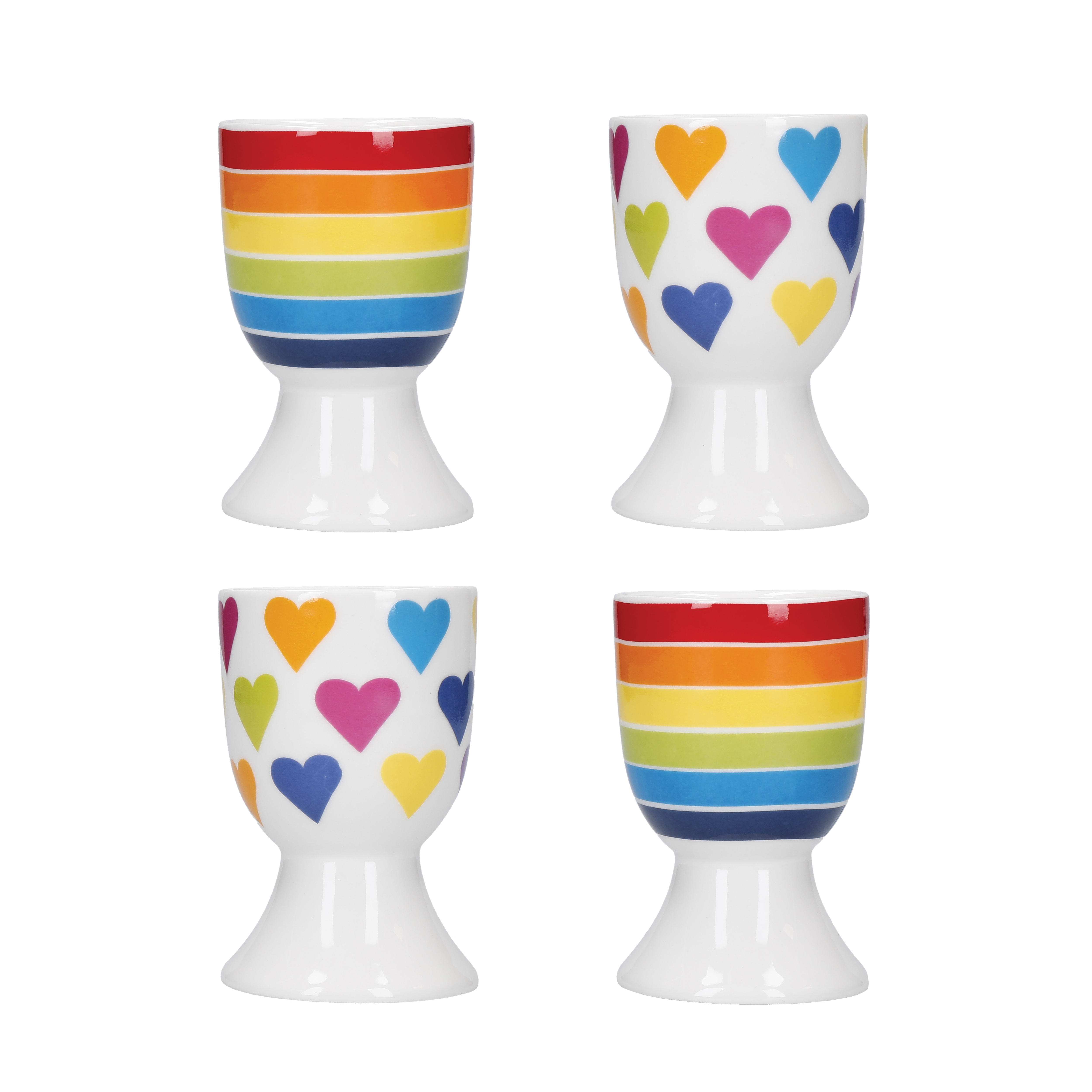 KitchenCraft 4 x Porcelain Egg Cups - Rainbow