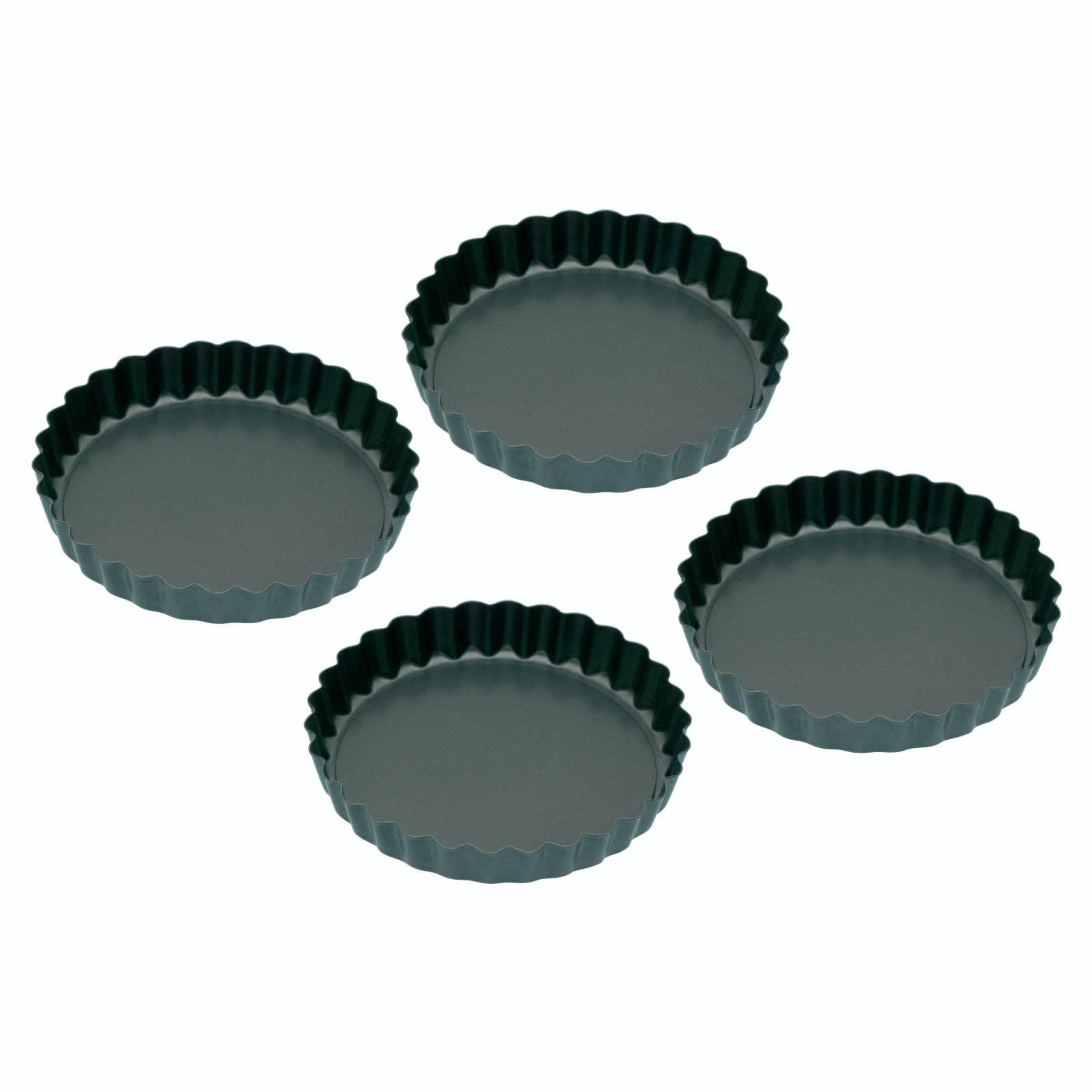 KitchenCraft 4 x Non-Stick Fluted Mini Flan & Quiche Pan - 10cm