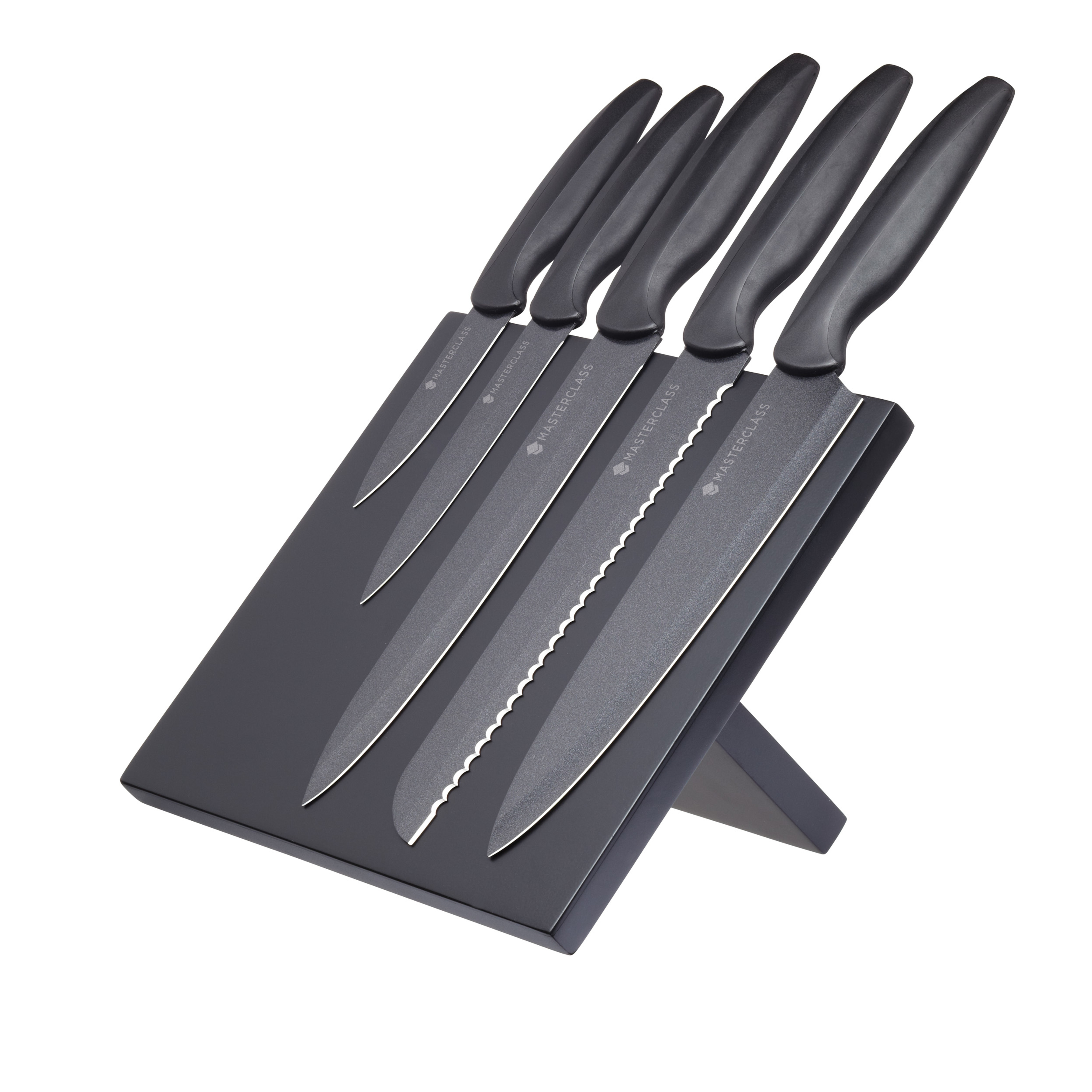 Masterclass Agudo 5 Piece Knife Set with Magnetic Wooden Storage Block - Black