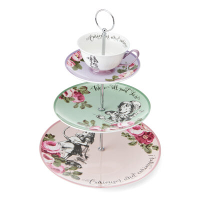Victoria & Albert Alice in Wonderland 3 Tier Bone China Cake Stand - 27 x 34cm