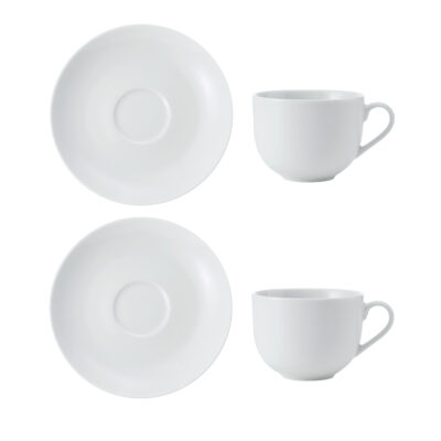 Mikasa 2 x Chalk Porcelain 220ml Tea Cup & Saucer Set - White