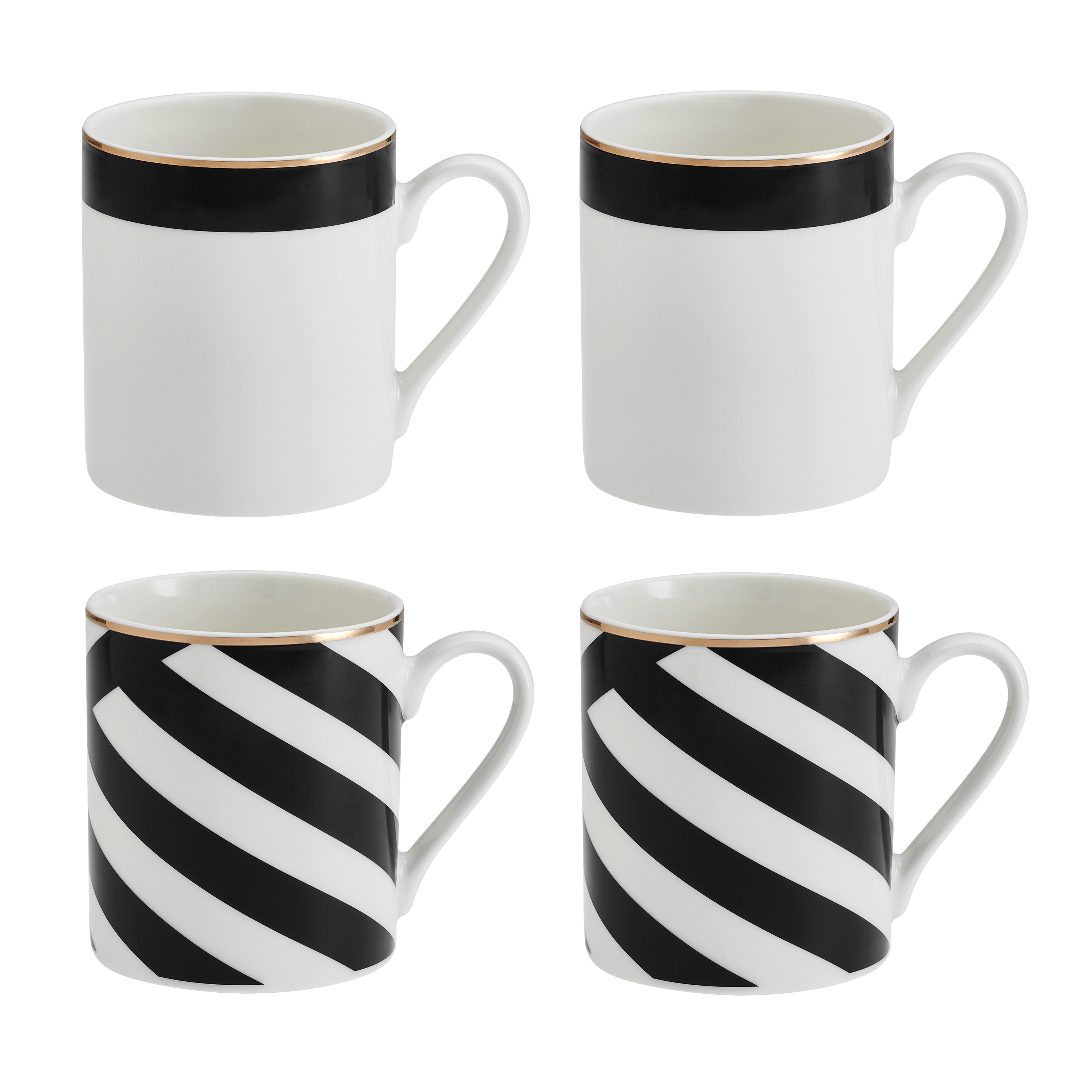 Mikasa 4 x Luxe Deco Fine China Mugs - Geometric Stripe