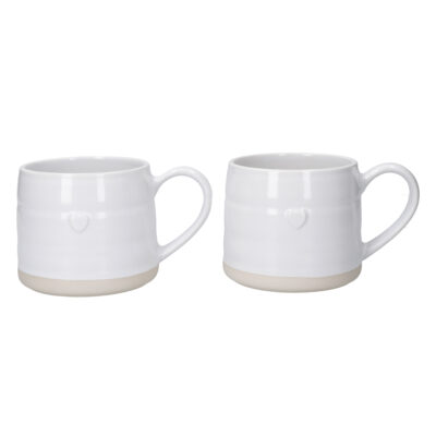Mikasa 2 x Farmhouse Heart Stoneware Cosy Mugs - White