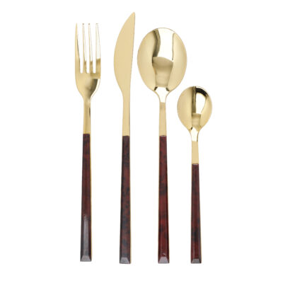 Mikasa 16 Piece Stainless Steel Cutlery Set - Tortoiseshell & Gold
