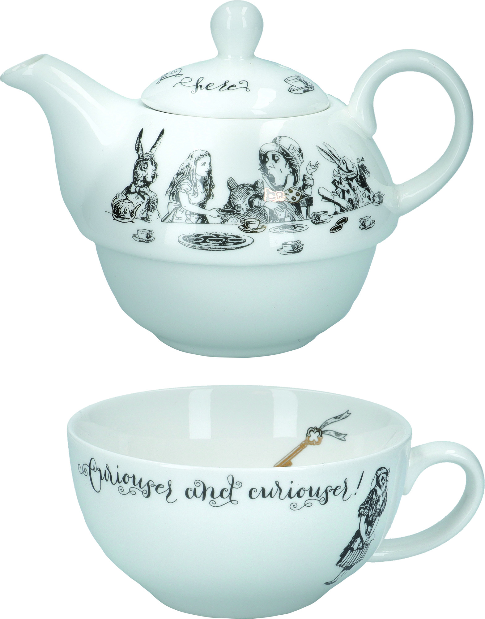 Victoria & Albert Alice in Wonderland Fine China 250ml Tea for One Teapot & Cup Set